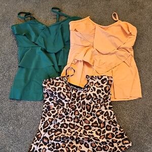 Green, Orange, and Leopard Print Tops
